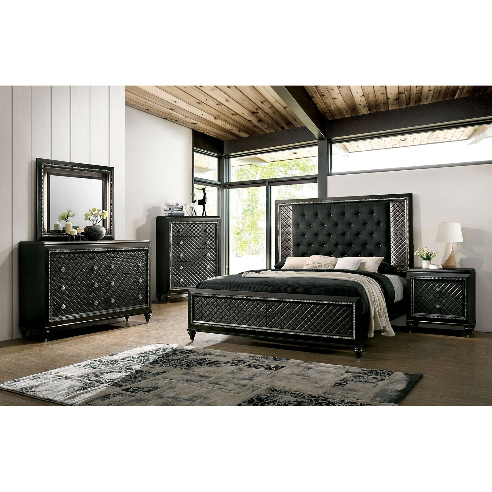 Demetria Metallic Gray 5 Pc. Queen Bedroom Set w/ 2NS