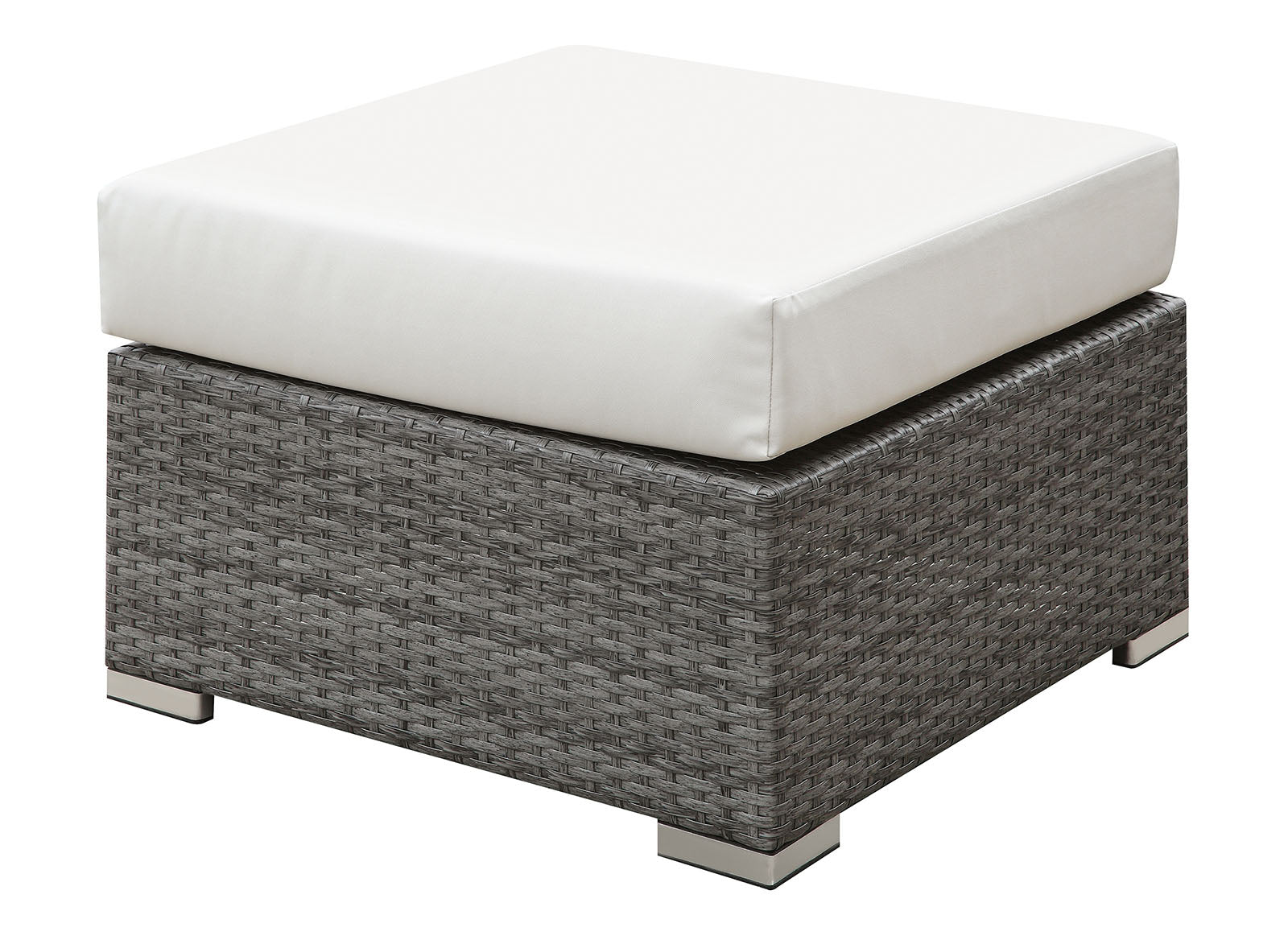 SOMANI Light Gray Wicker/Ivory Cushion Small Ottoman image