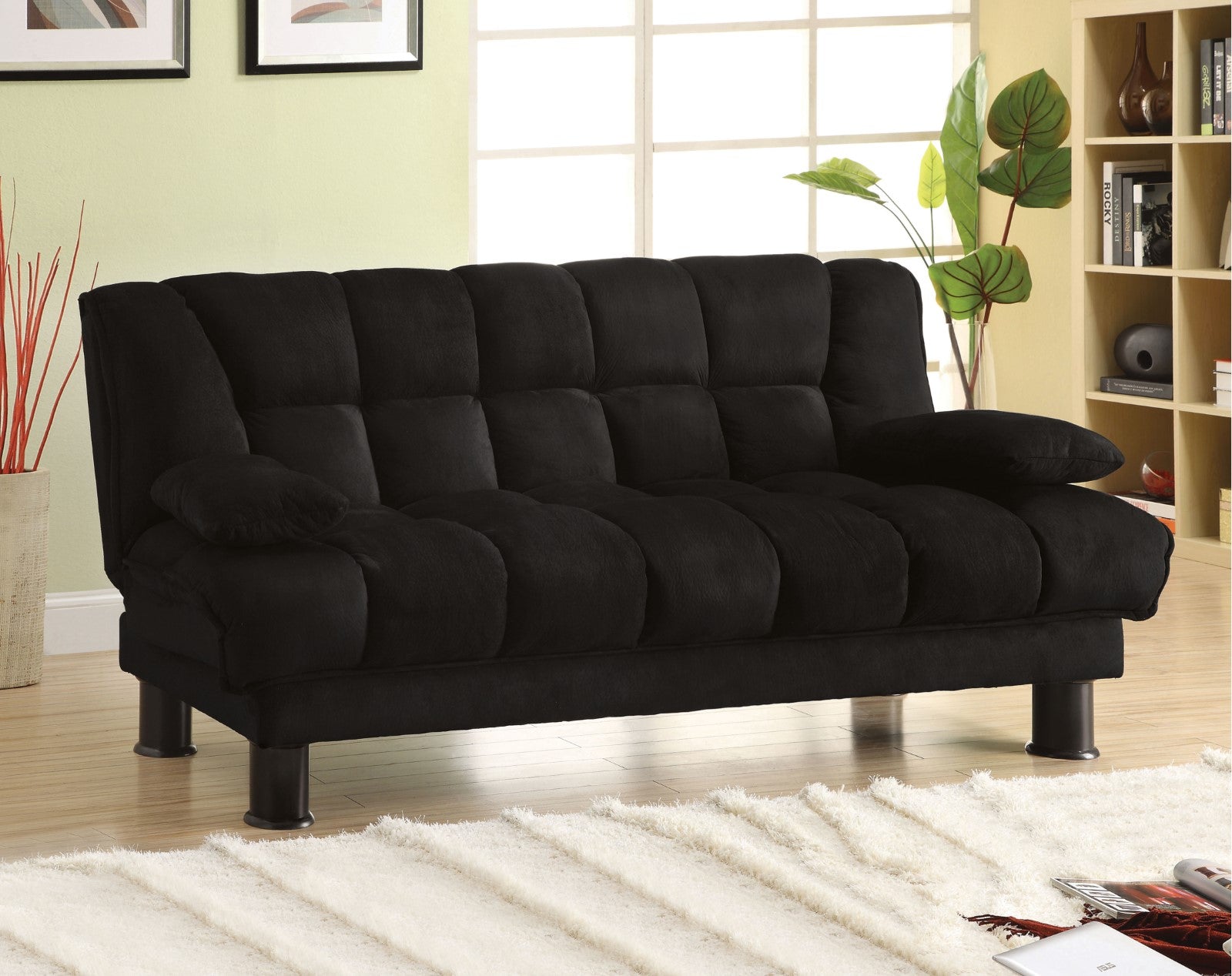 Bonifa Black Elephant Skin Microfiber Futon Sofa image