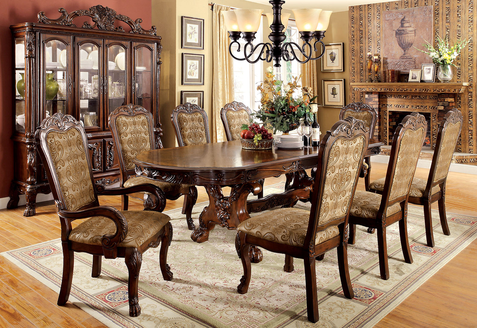 MEDIEVE Cherry 9 Pc. Dining Table Set (2AC+6SC) image