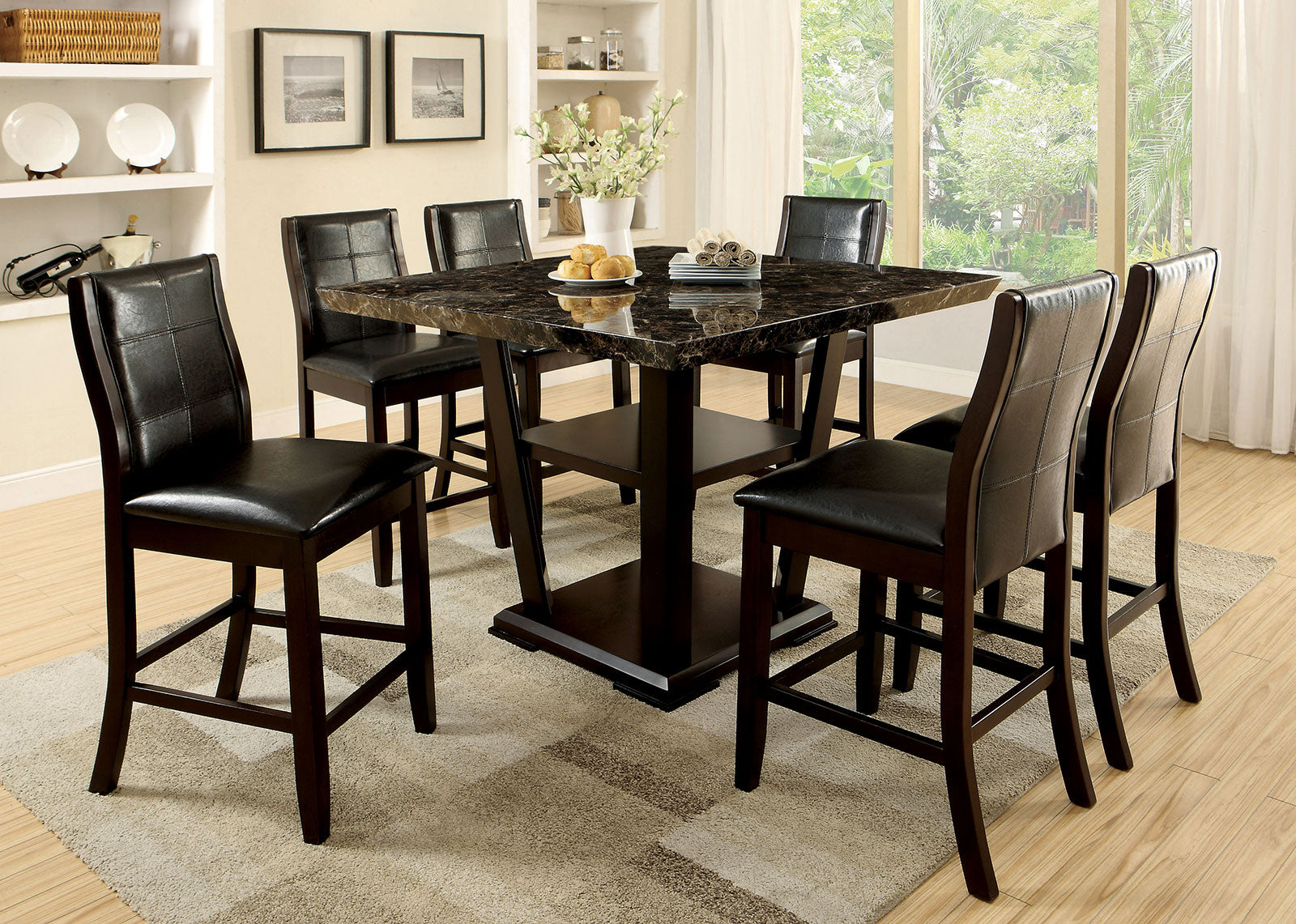 Walnut Veneers Lathan Seat Dining Table 42 High Dining Table 48