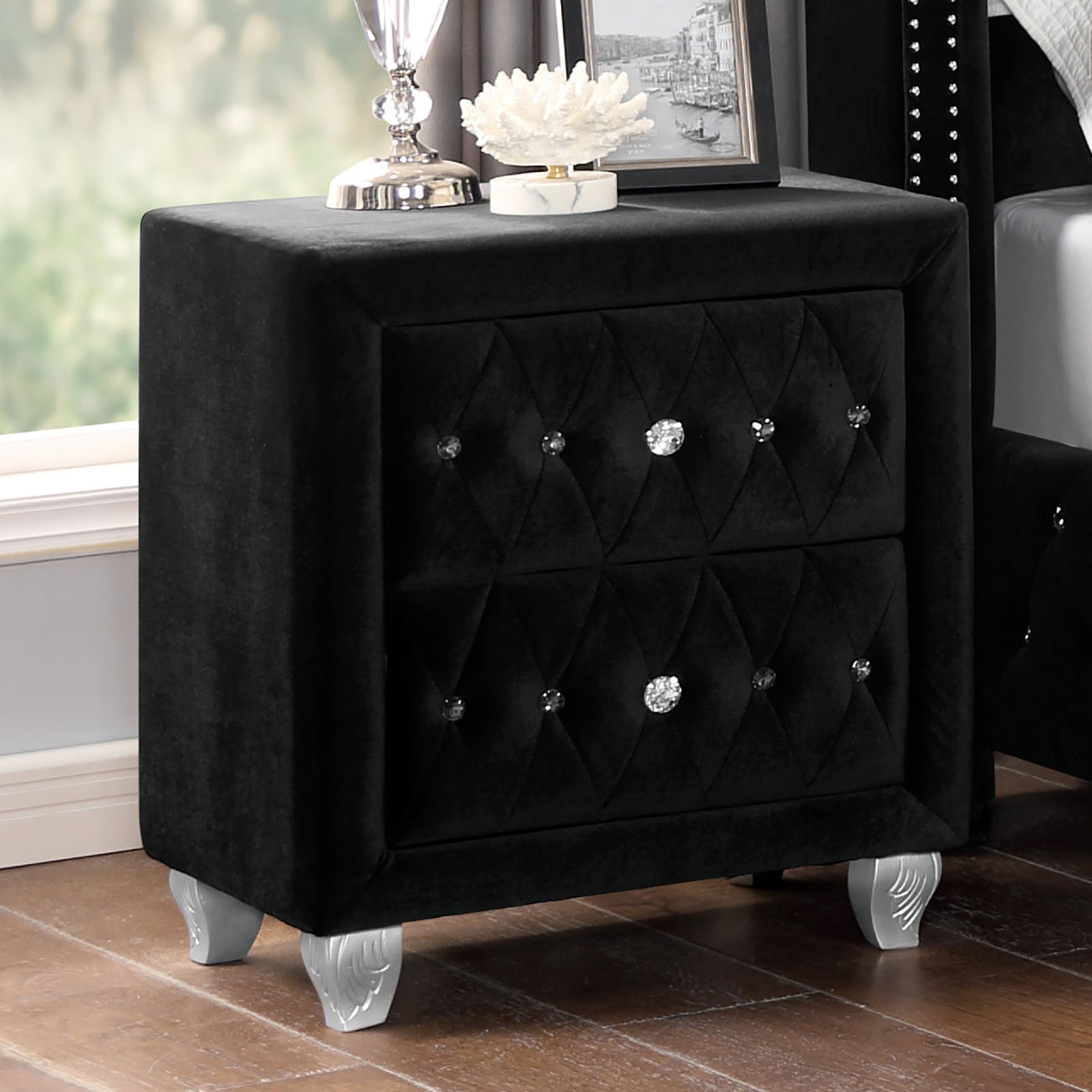 black dresser and night stand Mid-Century Modern Black 2-Drawer Wood Nightstand 20