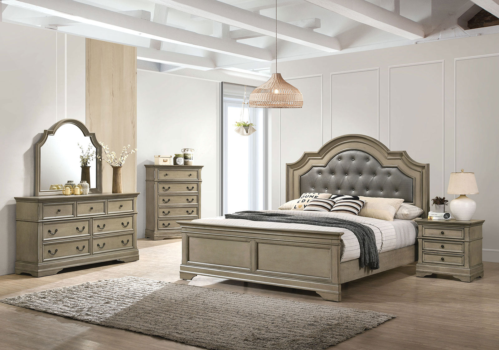 LASTHENIA Queen Bed + 2NS + Dresser + Mirror image