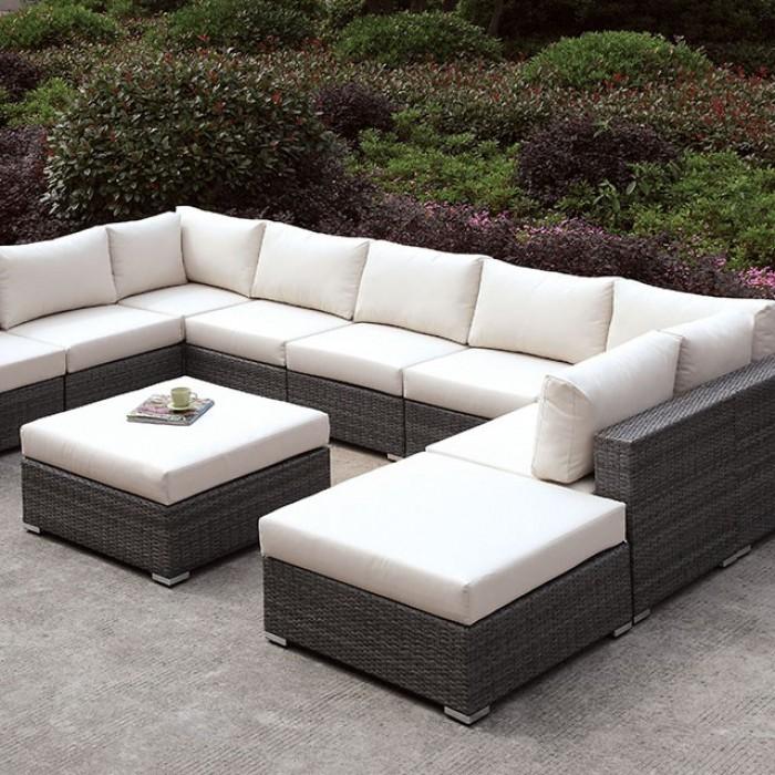 Somani Light Gray Wicker/Ivory Cushion U-Sectional + Ottoman image