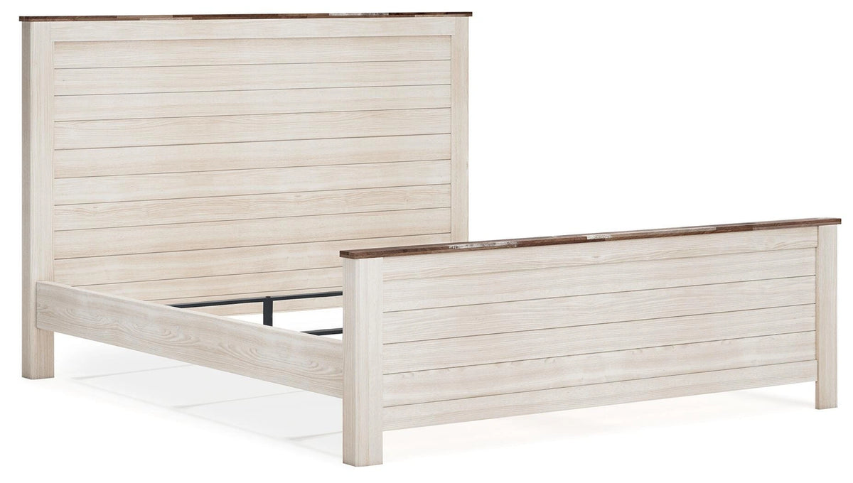 Willowton Panel Bed with Mirrored Dresser & 2 Nightstands