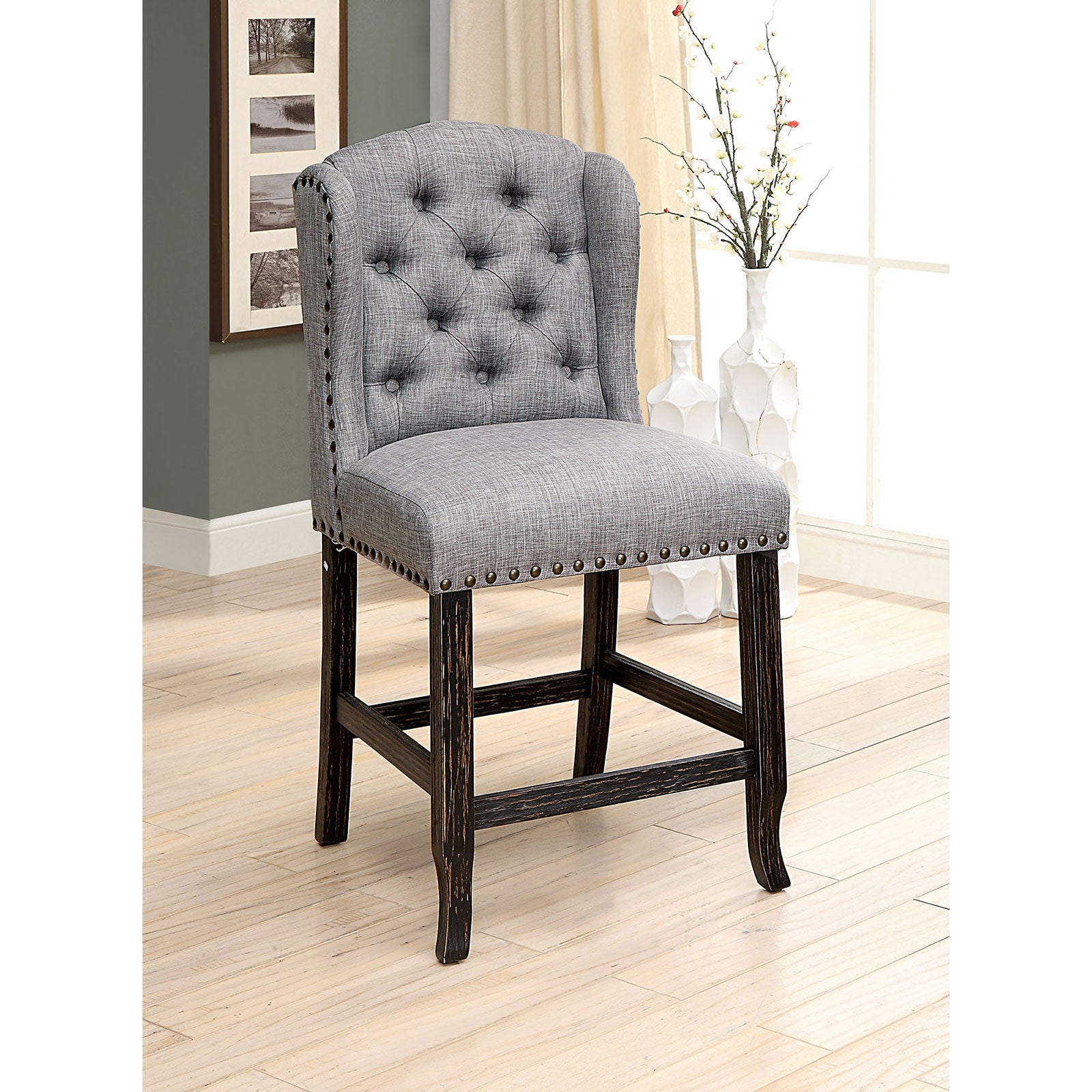 SANIA Antique Black Counter Ht. Wingback Chair (2/CTN)