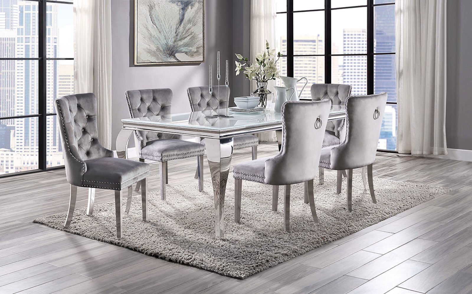 NEUVEVILLE 7 Pc. Dining Table Set, Gray Chairs