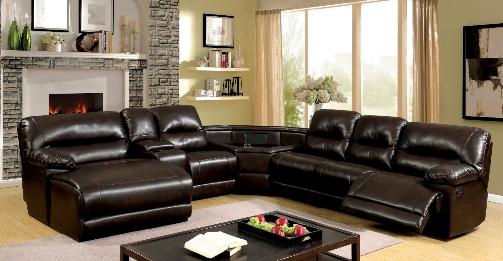 GLASGOW Brown Sectional w/ Wedge Table