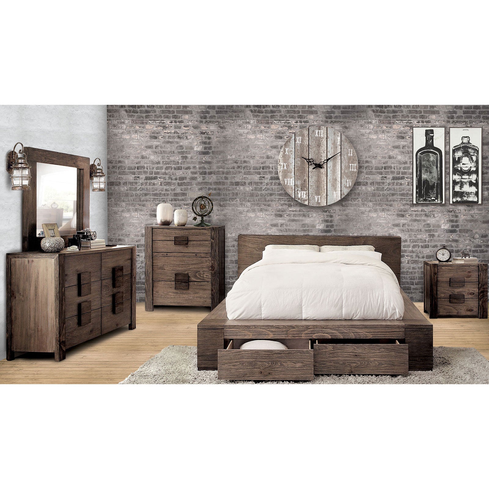 JANEIRO Rustic Natural Tone 5 Pc. Queen Bedroom Set w/ Chest