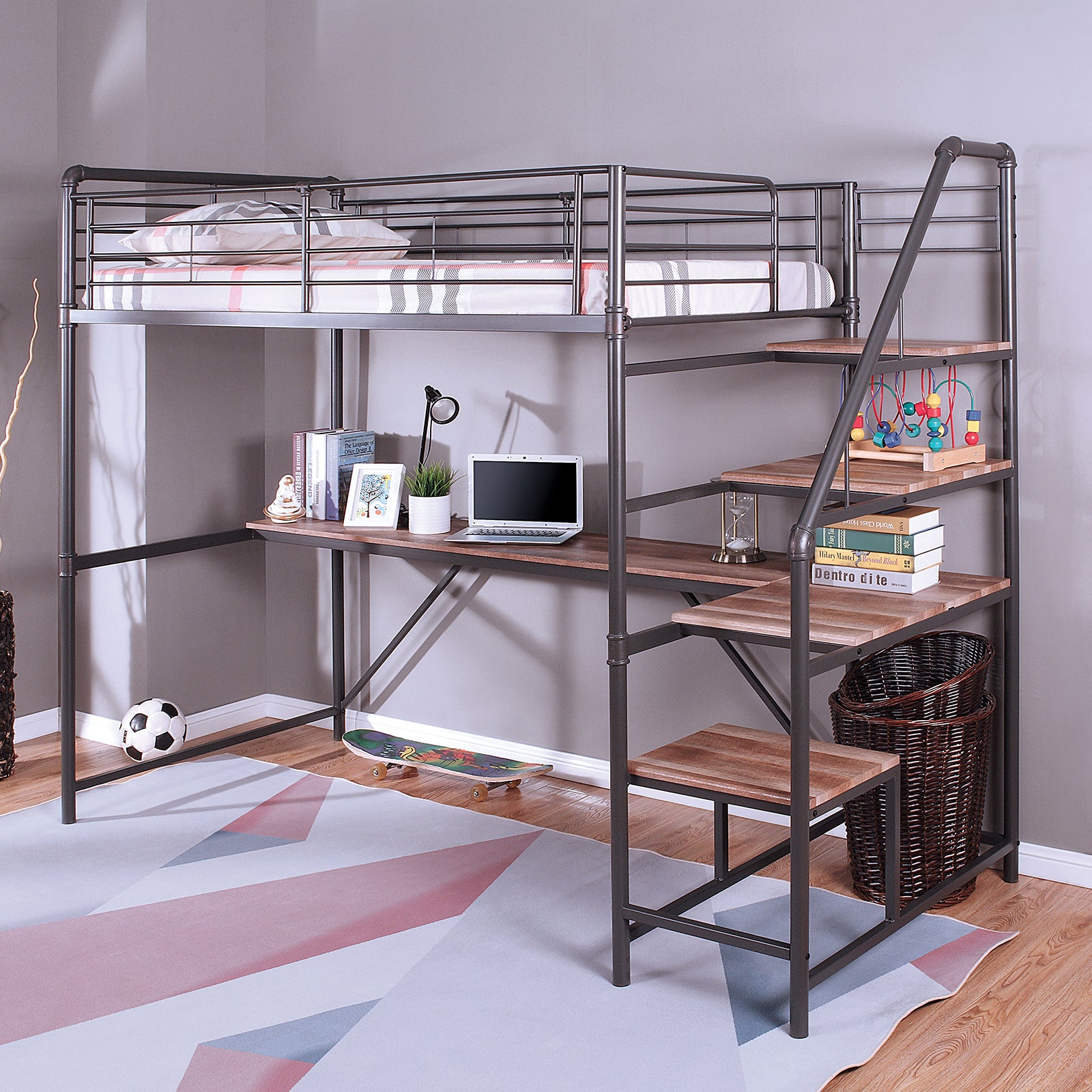 ROWLEY Twin/Workstation Bunk Bed, Sand Black/Natural image