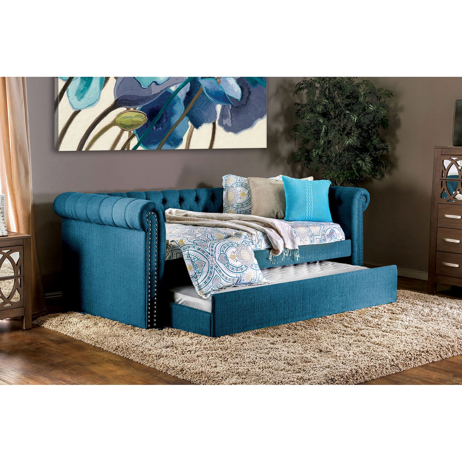 LEANNA Dark Teal Daybed w/ Trundle, Teal image