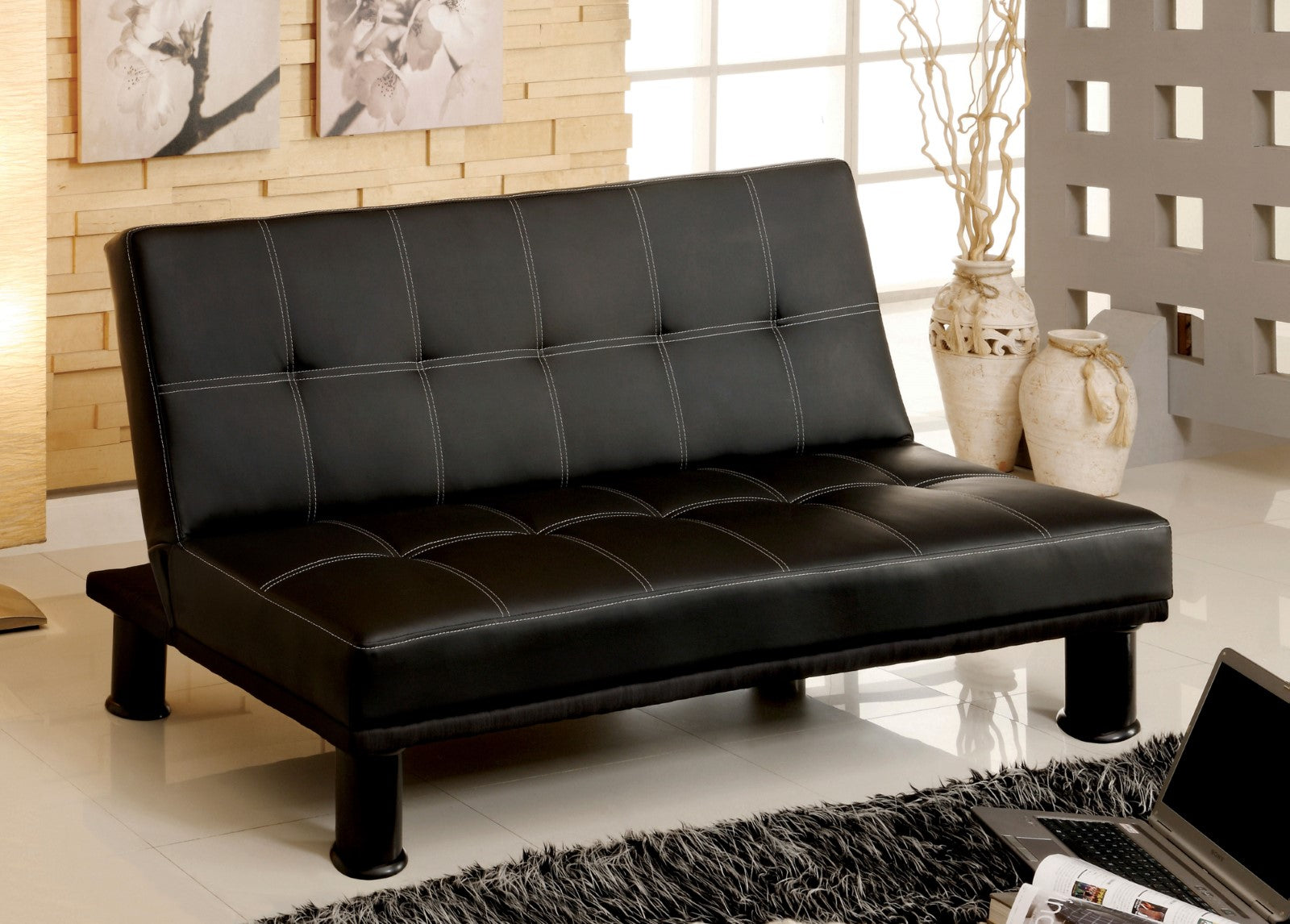 Quinn Black Leatherette Futon Sofa image
