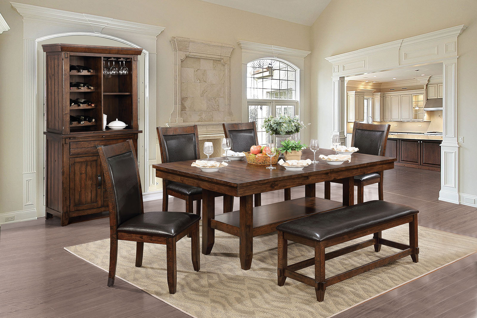 MEAGAN I Brown Cherry, Espresso 6 Pc. Dining Table Set w/ Bench image