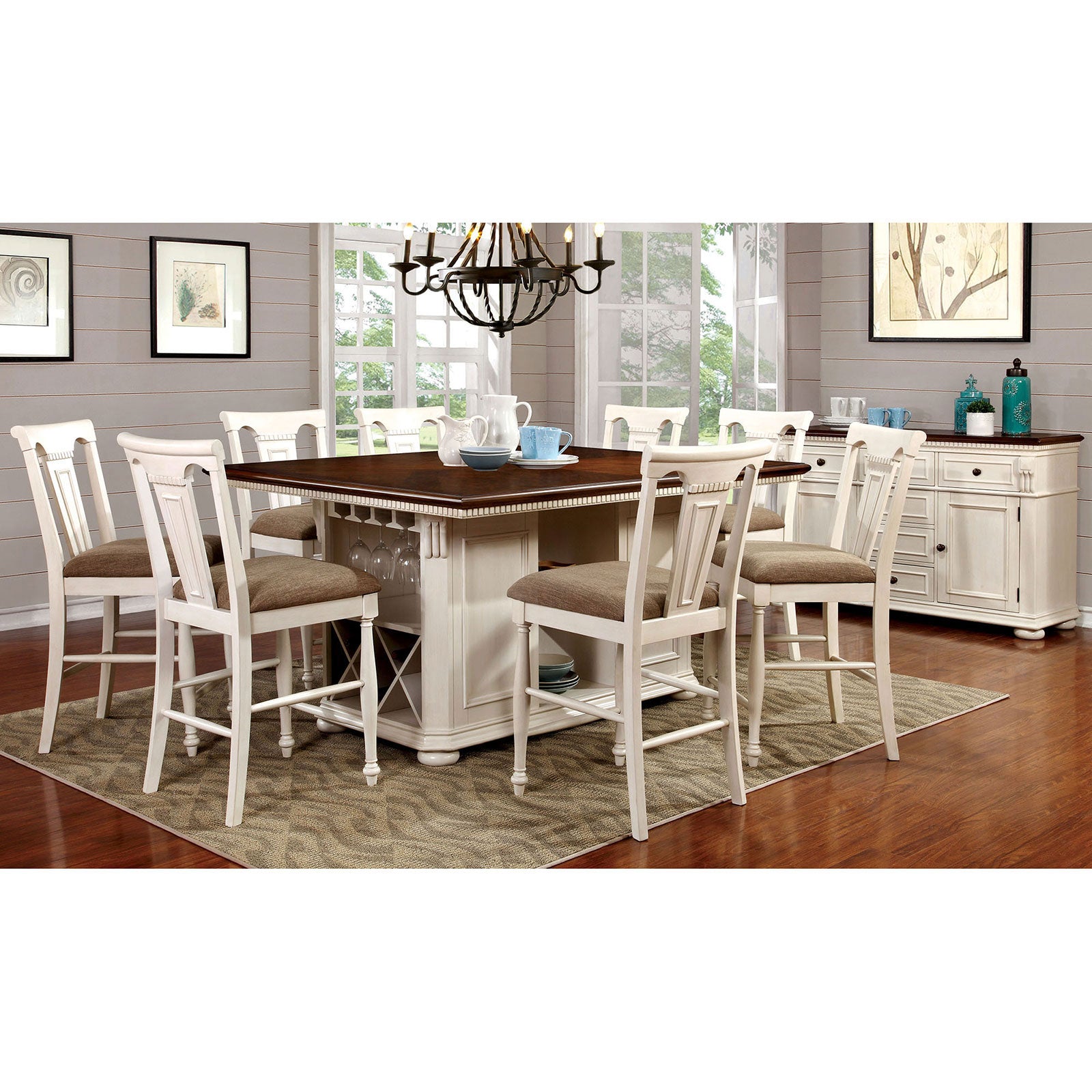 SABRINA Off White/Cherry 9 Pc. Counter Ht. Dining Table Set image