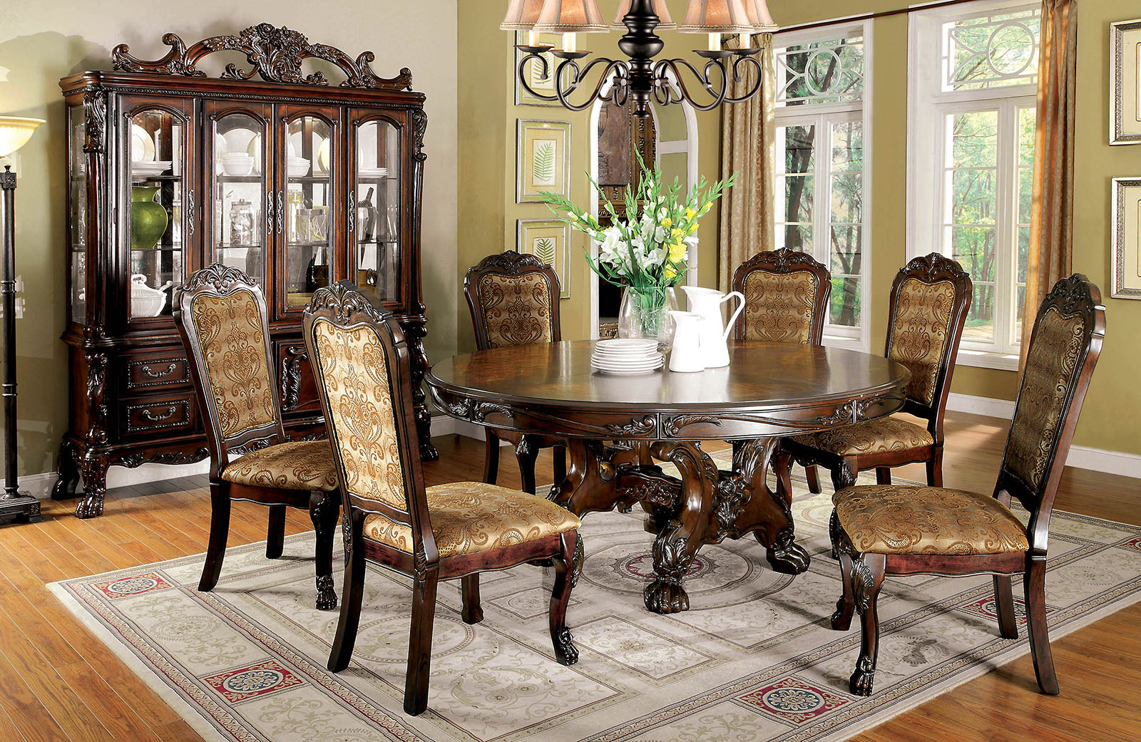 MEDIEVE Cherry 7 Pc. Round Dining Table Set image