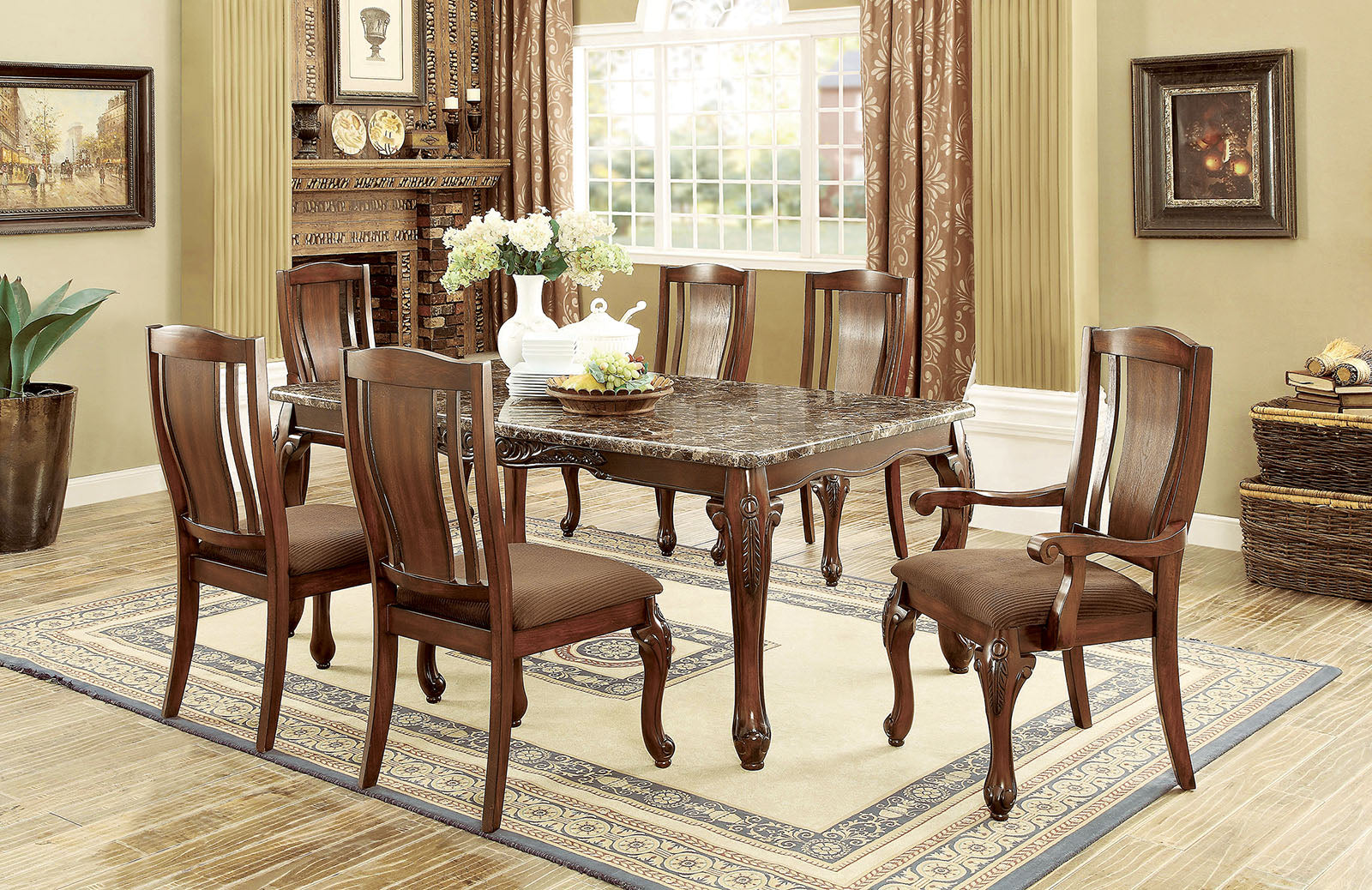 JOHANNESBURG I Brown Cherry, Brown 7 Pc. Dining Table Set (2AC+4SC) image