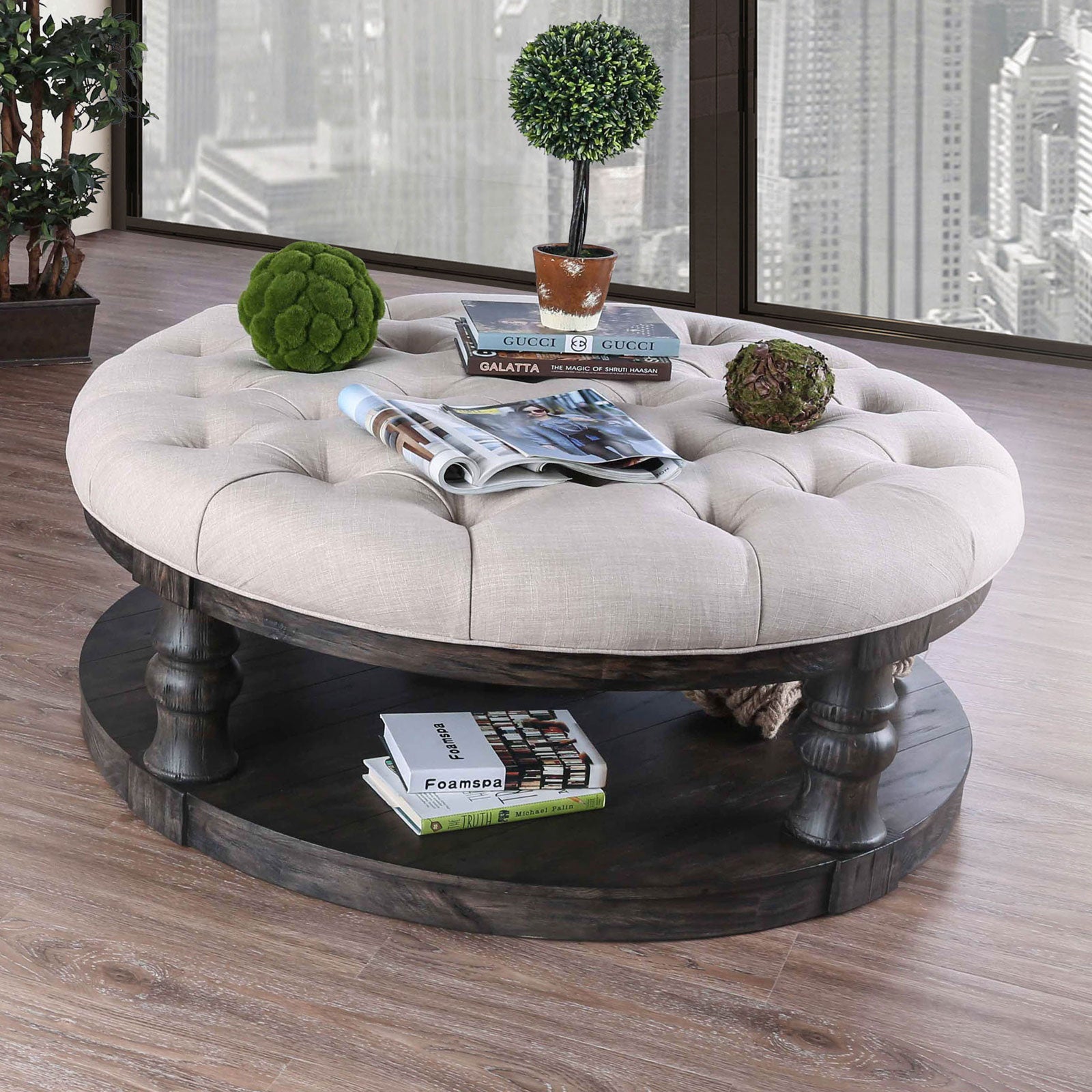 Mika Antique Gray Coffee Table w/ Cushion Top image