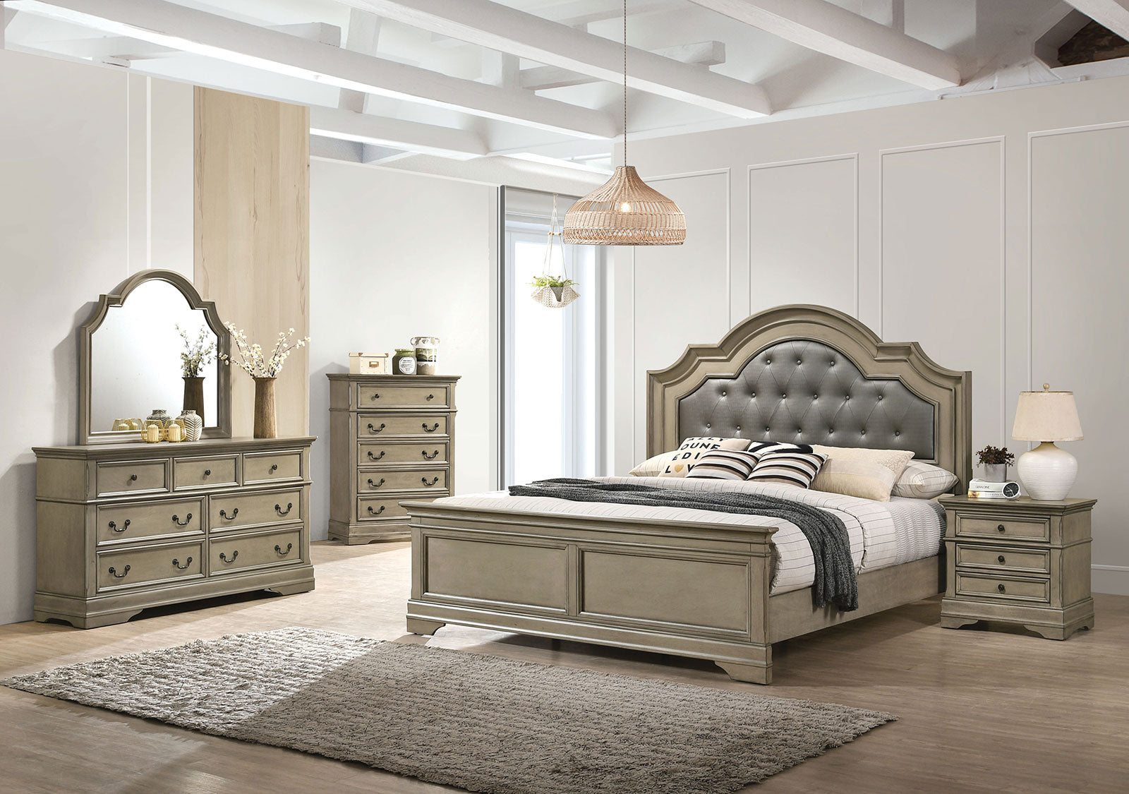 LASTHENIA Queen Bed + 1NS + Dresser + Mirror image