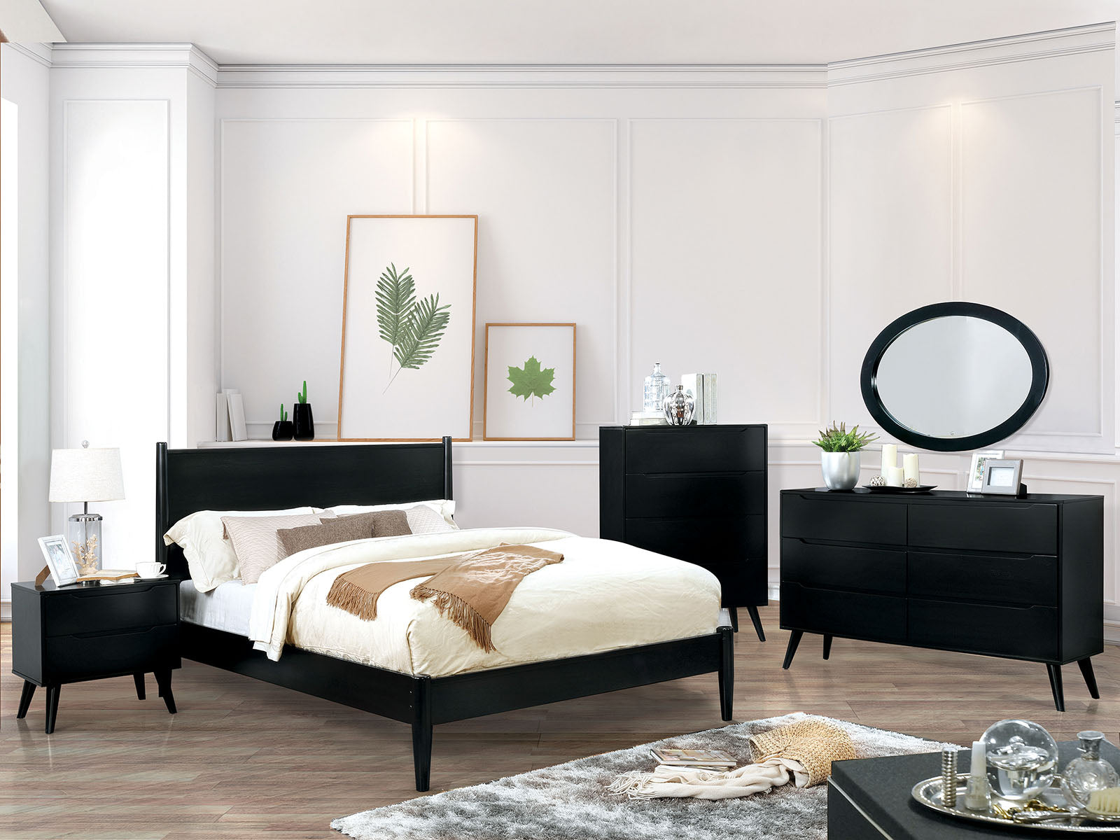 LENNART II Black 5 Pc. Queen Bedroom Set w/ 2NS + Oval Mirror image