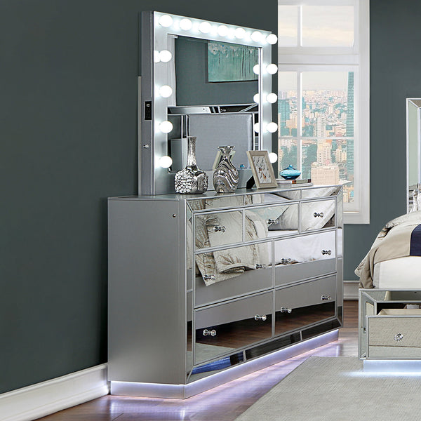 silver dresser BELLADONNA w/ LED, Each drawer features a Maxi Dress Floral A-Line tall chest of drawers Color:Shaved Chocolate