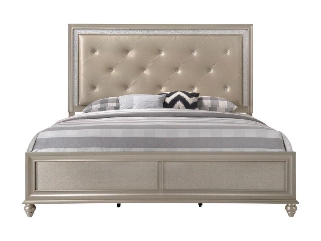 Crown Mark Furniture Lila Queen Panel Bed in Champagne Faux image